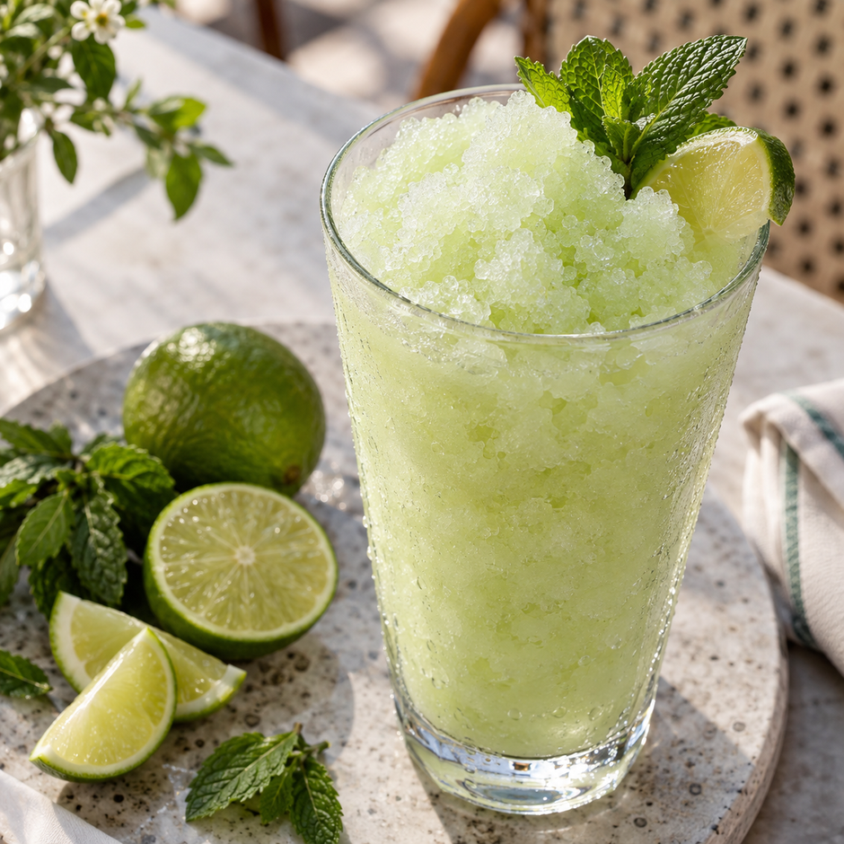 Granité mojito vert pâle avec menthe et citron vert — illustration du parfum