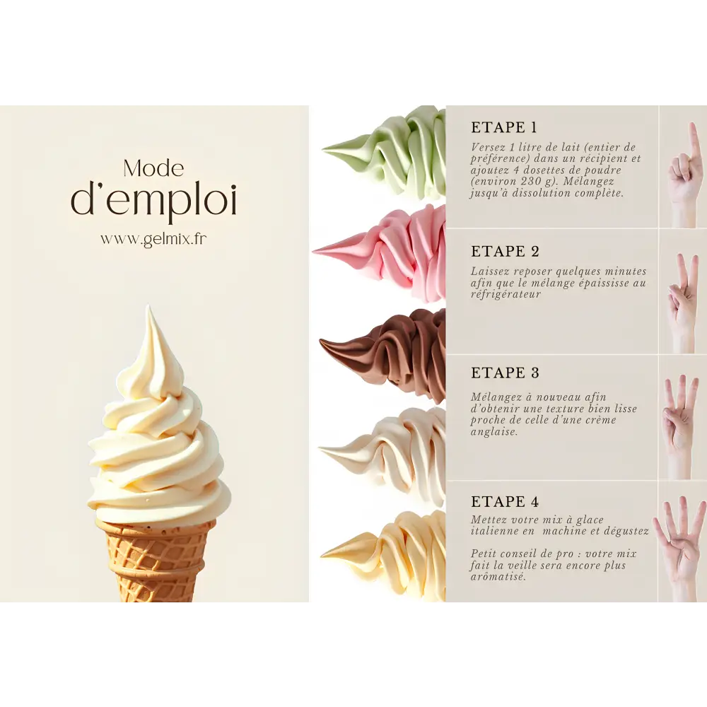 Mode d'emploi du Mix à glaces italienne les Recettes de Paulette de Gelmix