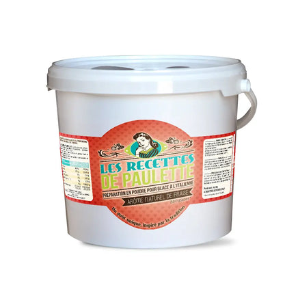 Seau en plastique avec étiquette Les Recettes de Paulette pour glace italienne fraise naturelle