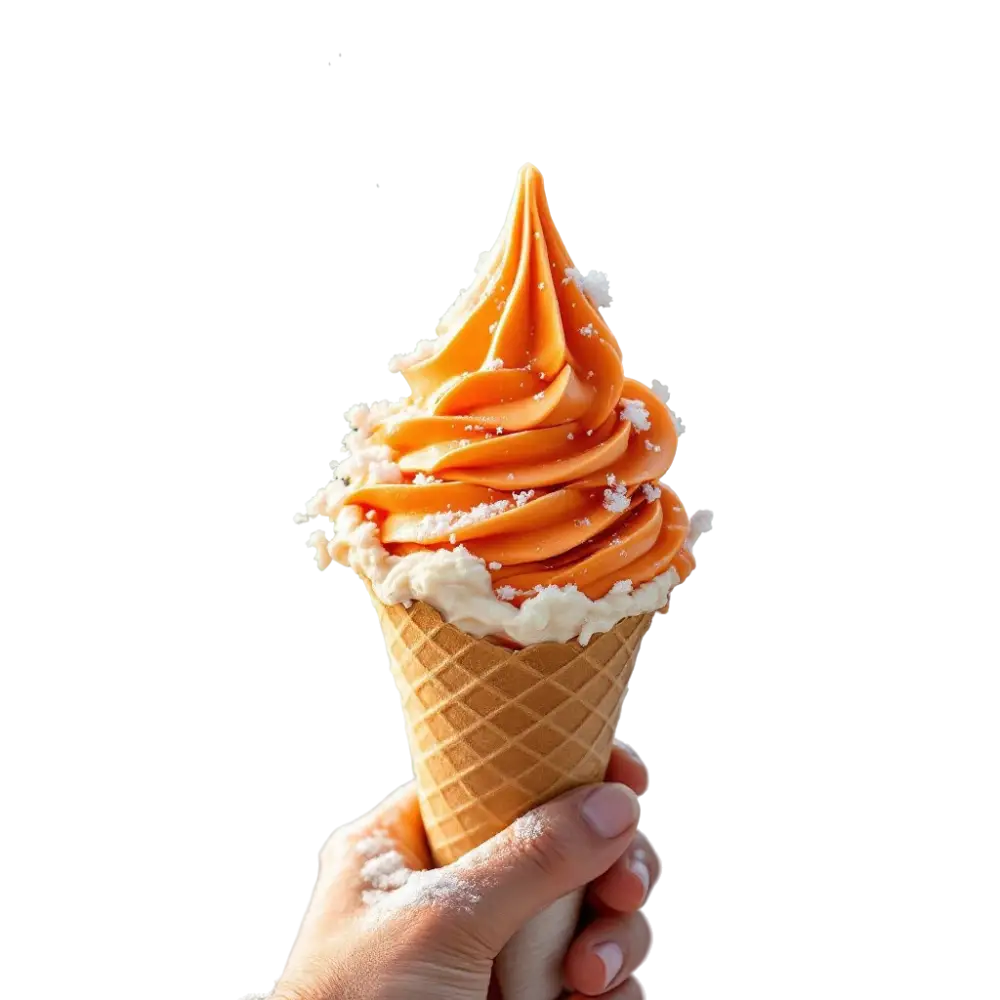 Softeis Orange, cremig und fruchtig, mit einer erfrischenden Zitrusnote