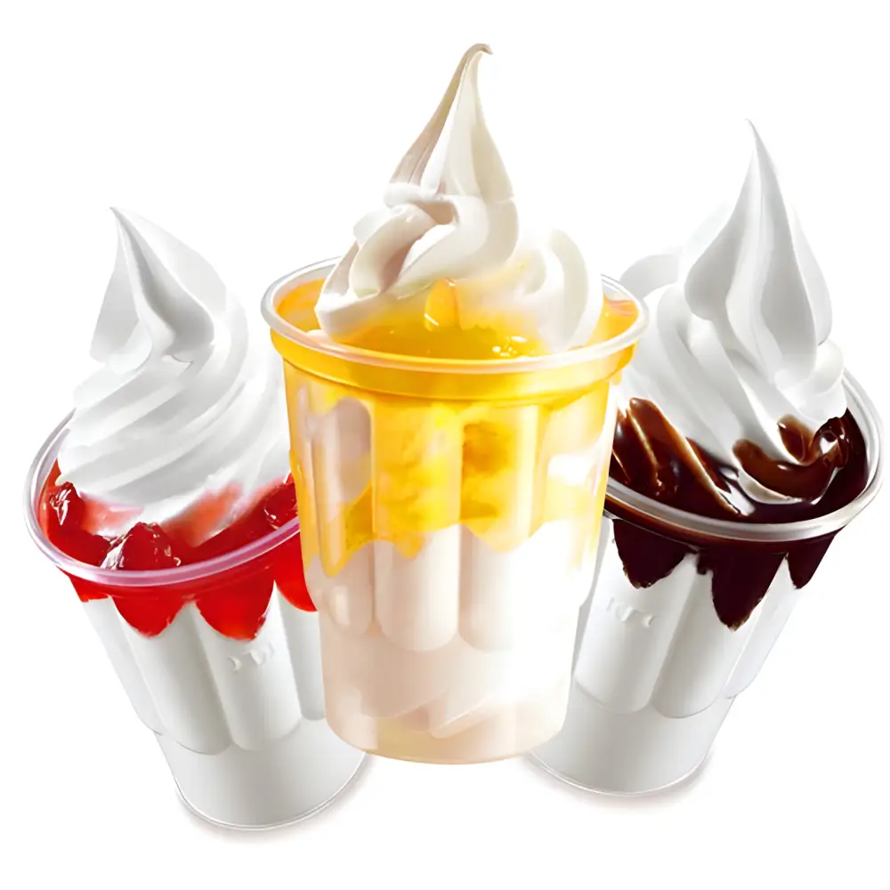 Trois sundae Mix Neutre avec fruits dans des coupes transparentes